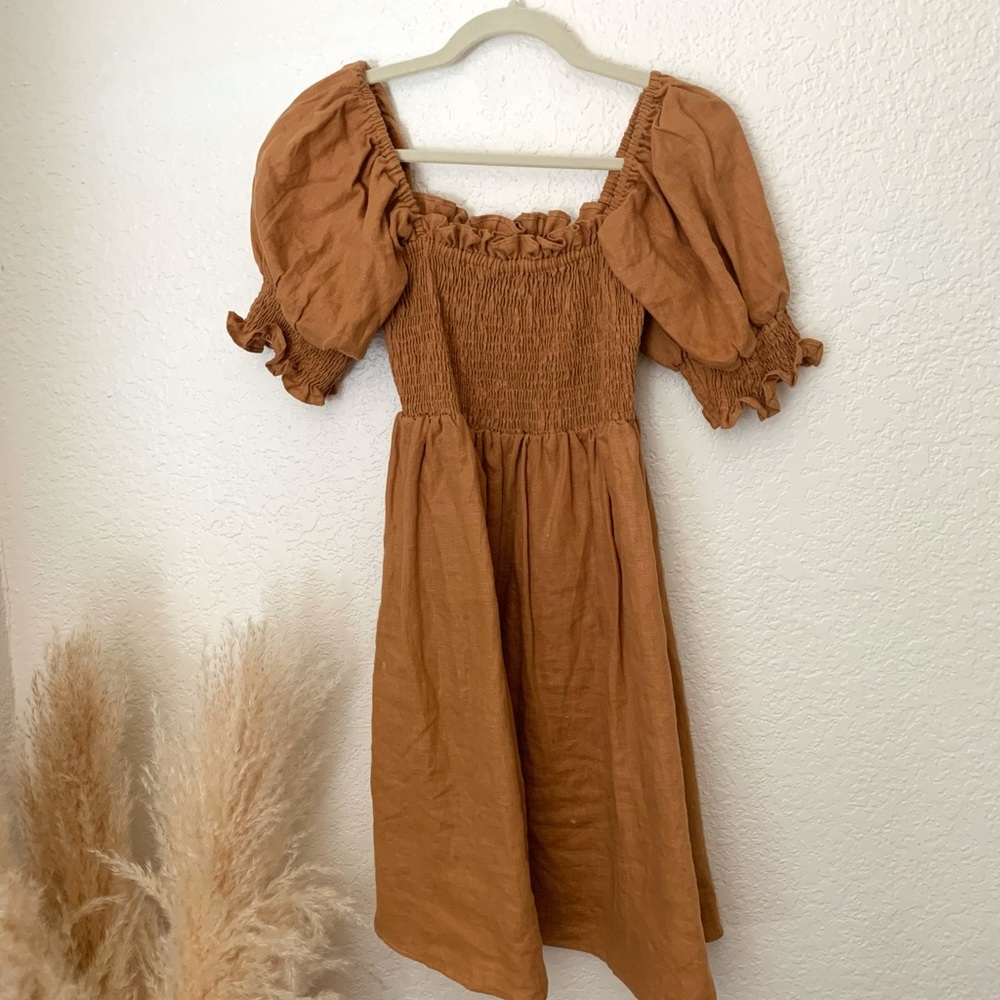 Opia “Rumi” Smocked Dress in Copper